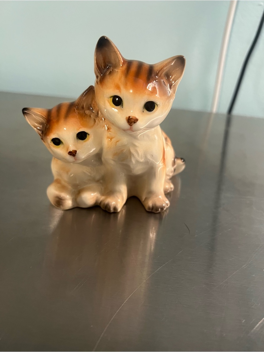Vintage Ceramic Orange Tabby Kitten Figurine Duo from Japan